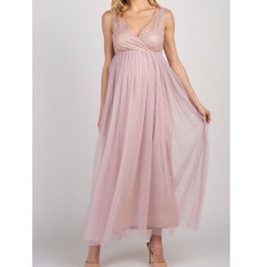 𝅺PinkBlush sequin bodice tulle maxi maternity dress